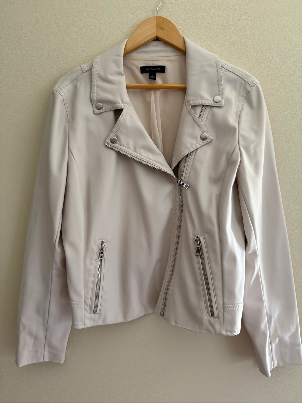 Ann Taylor | Cream Faux Leather Moto Jacket | Size 14